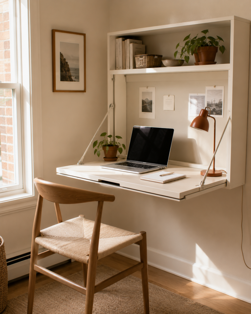 A fold-down wall desk for small space